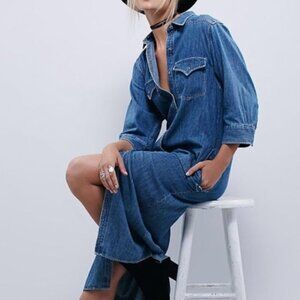 Capulet Western Long Sleeve Denim Midi Shirt Dress